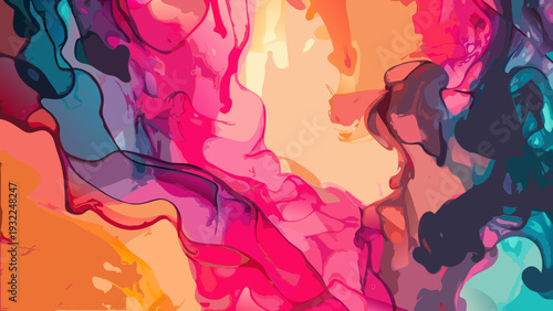 Abstract fluid art with vibrant colors blending and swirling together