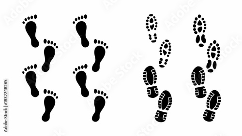Black silhouettes of various footprints arranged in a scattered pattern