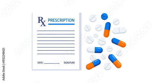 Medical Prescription Form with Assorted Pills and Capsules