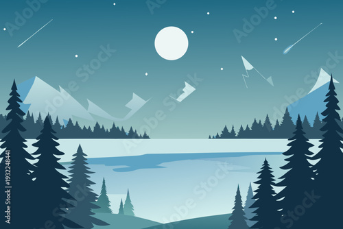 Tranquil winter landscape featuring snow covered mountains and a frozen lake