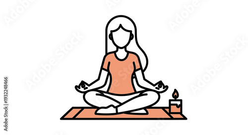 Minimalist Woman Meditating in Lotus Pose with Candle