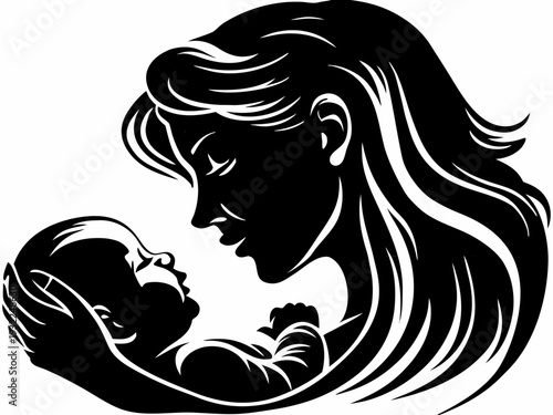 A tender moment mother cradling her newborn baby in a stylized design