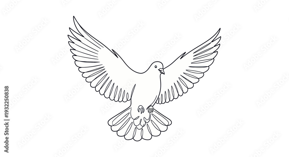 Fototapeta premium Dove of Peace Flying, White Bird Line Art Illustration, Symbol of Hope and Freedom