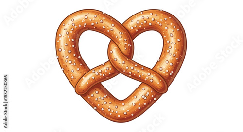 Heart Shaped Pretzel with Salt Crystals Isolated on White Background