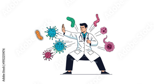 Doctor Blocking Virus and Bacteria Medical Defense Concept Vector