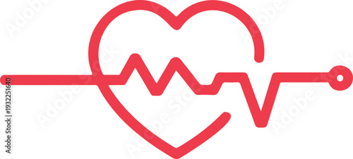 Red heart with E C G line through it on white background