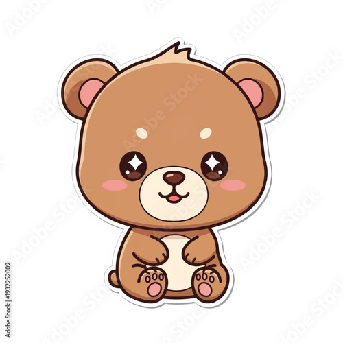 Cute Cartoon Bear Sitting on Floor.