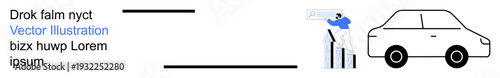 Business analytics, transportation, data presentation, growth analysis, progress tracking, automotive industry. A professional analyzing a graph next to a car. Business analytics and transportation