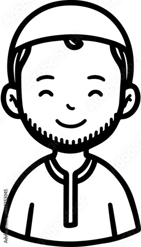 Smiling boy wearing traditional Muslim clothing and kufi cap