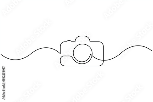Continuous one line drawing of camera design, Camera line art illustration of premium vector