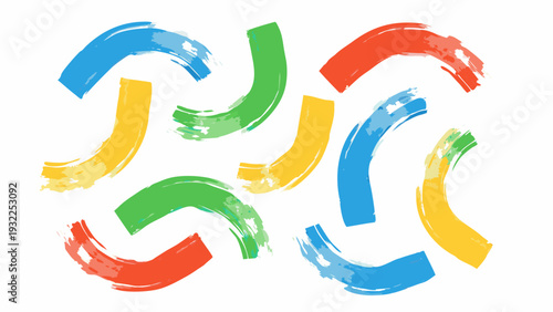 Colorful brushstroke arcs arranged to resemble the olympic rings