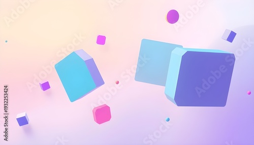 Vibrant 3D geometric shapes floating in space modern abstract background pastel and neon colors soft gradients minimal futuristic design 2