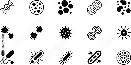 Bacteria virus microbe icons set medical microbiology vector illustration isolated on white background collection
