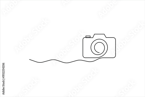 Continuous one line drawing of camera design, Camera line art illustration of premium vector