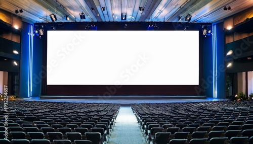 conference stage with big blank screen mockup