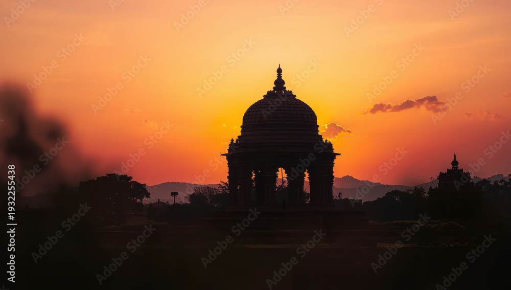 Obraz premium Sunset temple dome silhouette, sunset, temple, dome, silhouette, orange sky, dramatic sky