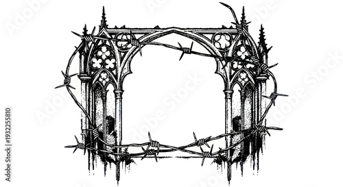 Gothic Archway Wrapped in Barbed Wire