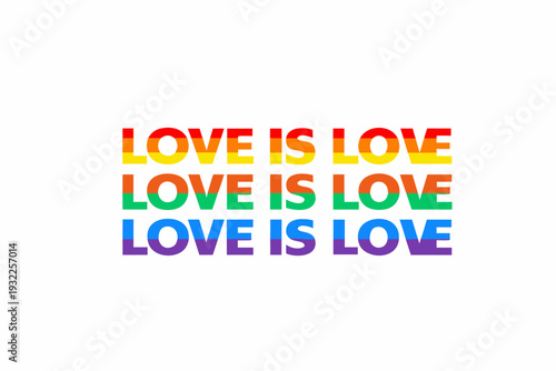 Colorful repetition of love is love text on a white background