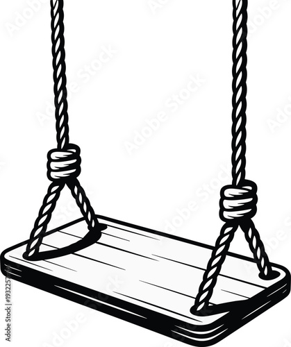 Wooden swing with ropes silhouette icon symbolizing childhood nostalgia outdoor play theme - black vector illustration set