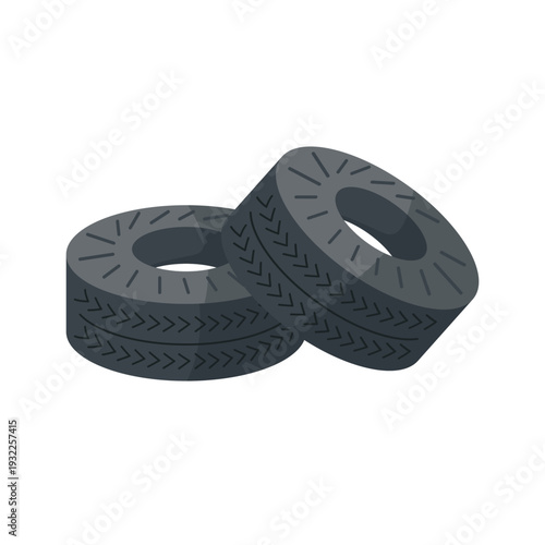 Two black rubber car tires vector image, stacked car tires vector illustration, isolated on white background