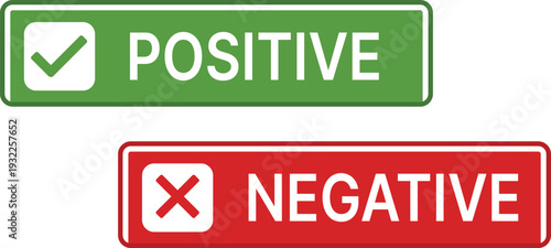 Green positive checkmark button and red negative cross button on white background
