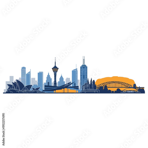 Sydney Skyline Silhouette - Opera House, Harbour Bridge & Modern Architecture