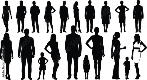 Silhouette of diverse professional business people and pedestrians walking with bags canes and mobile phones in city,