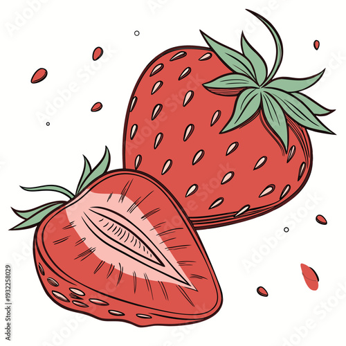 Sweet Strawberry: Delight in the vibrant illustration of a juicy strawberry, capturing the essence of freshness and sweetness, evoking the simple pleasures of nature's bounty.