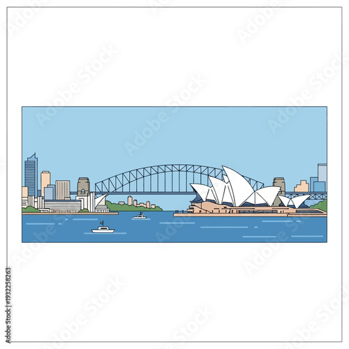 Sydney Skyline with Opera House and Harbour Bridge - Minimalist Illustration