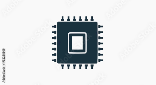 Computer Processor Chip Icon Symbol for CPU, Microchip and Digital Technology Concept, Hardware Processor Illustration for Computer System, Electronics and Data Processing, Minimal Vector Graphic for 