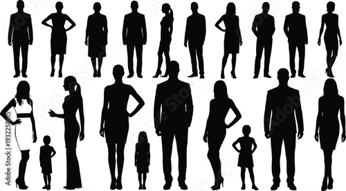 Silhouette of professional business people and diverse pedestrians walking with bags canes and mobile phones in city,