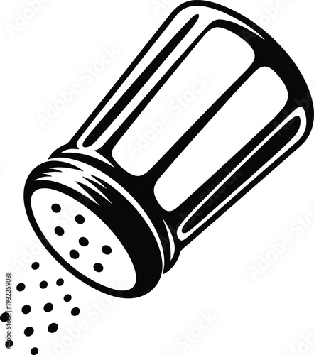 Salt shaker silhouette icon with pouring granules culinary kitchen seasoning theme - black vector illustration set