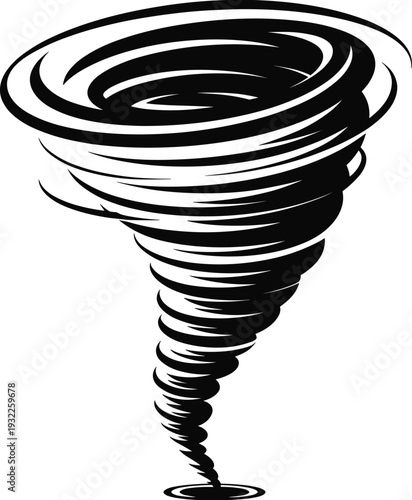 Tornado vector illustration, dynamic natural disaster design with swirling funnel, weather motifs, educational elements, environmental artwork, and lifestyle branding