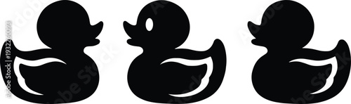 Rubber Duck Silhouette Set, Cute Bath Toy Icon Collection Vector Illustration Isolated on White Background for Baby Shower Design and Kids Branding