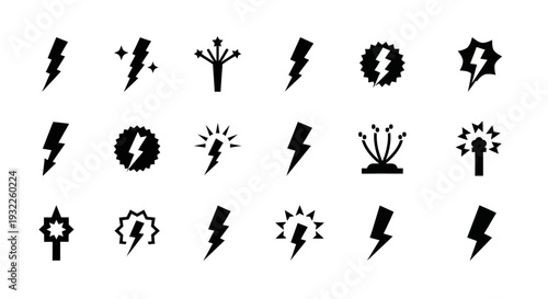 Collection of simple black icons depicting tropical landscapes and volcanoes in a grid pattern on a white background viewed from directly above