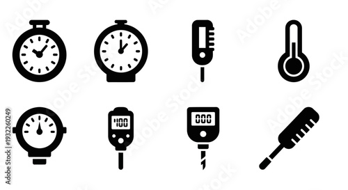 Collection of simple black icons depicting tropical landscapes and volcanoes in a grid pattern on a white background viewed from directly above