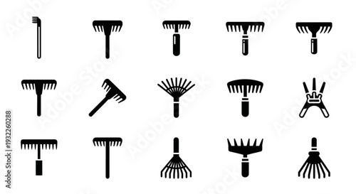 Collection of simple black icons depicting tropical landscapes and volcanoes in a grid pattern on a white background viewed from directly above