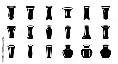 Collection of various black vase illustrations displayed in a grid pattern on a clean background from a straightforward viewpoint