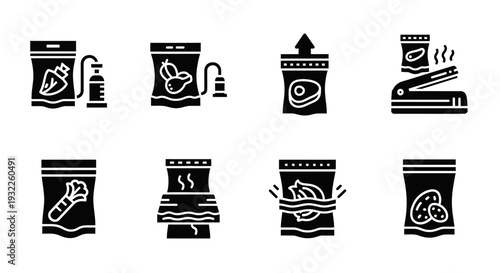 Collection of Coffee Packaging Icons Featuring Various Designs and Elements
