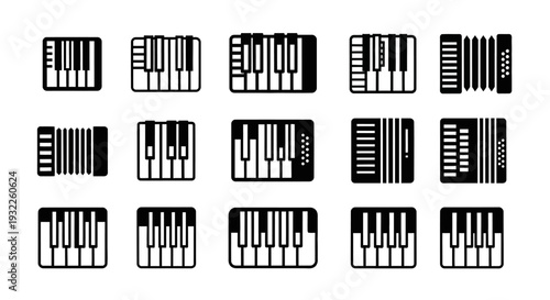 A collection of piano keyboard illustrations displayed in a grid pattern