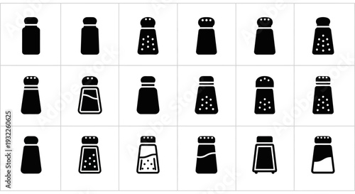 Collection of pepper mills in various designs and styles displayed on a grid layout