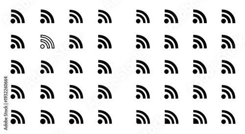 A grid of Wi-Fi symbols with one different symbol in the pattern on a plain background from a straightforward viewpoint