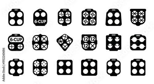 Collection of various dice icons displayed on a clean white background from a straightforward viewpoint