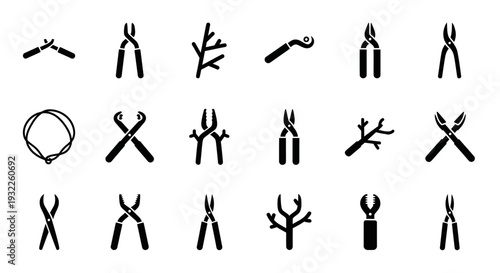 Collection of various tool icons arranged in a grid on a clean background