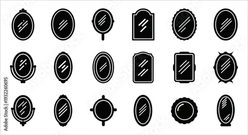 Collection of various black and white badge icons displayed in a grid layout