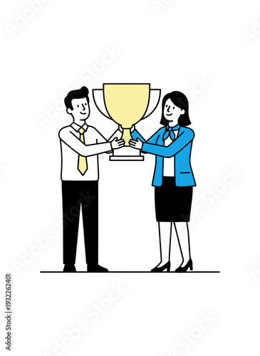 Business People Holding Trophy Together Celebrating Success and Achievement