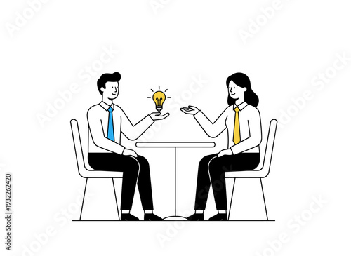 Business People Sharing Idea Lightbulb Meeting Table Collaboration Innovation