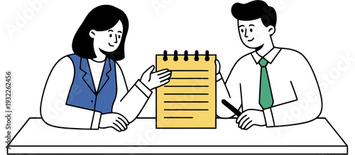 Two Business People Discussing Document at Desk