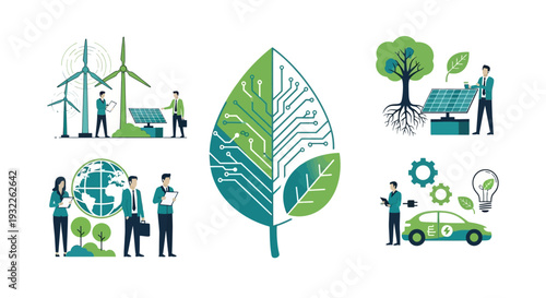 Set of 6 eco-friendly technology icons vector