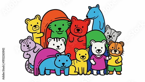 Cartoon Animals Standing Together.